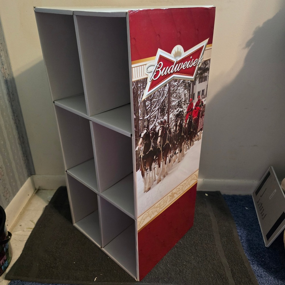 Budweiser Cardboard 6-Slot Display Shelf Clydesdale Winter Scene Red Man Cave